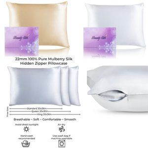 2 NEW 100% Mulberry Silk Pillowcase W/hidden zipper. Standard, Queen, King sizes